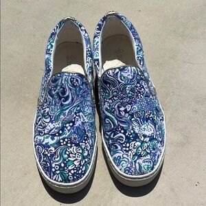 Blue and Green Paisley Slip-On Sneakers